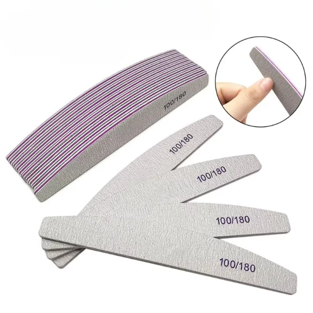 100Pcs Lot Grey Sandpaper Nail File 100/180 Double Sided Buffer Block Polisher Pedicure Manicure Nail Art Files Nails Accesorios