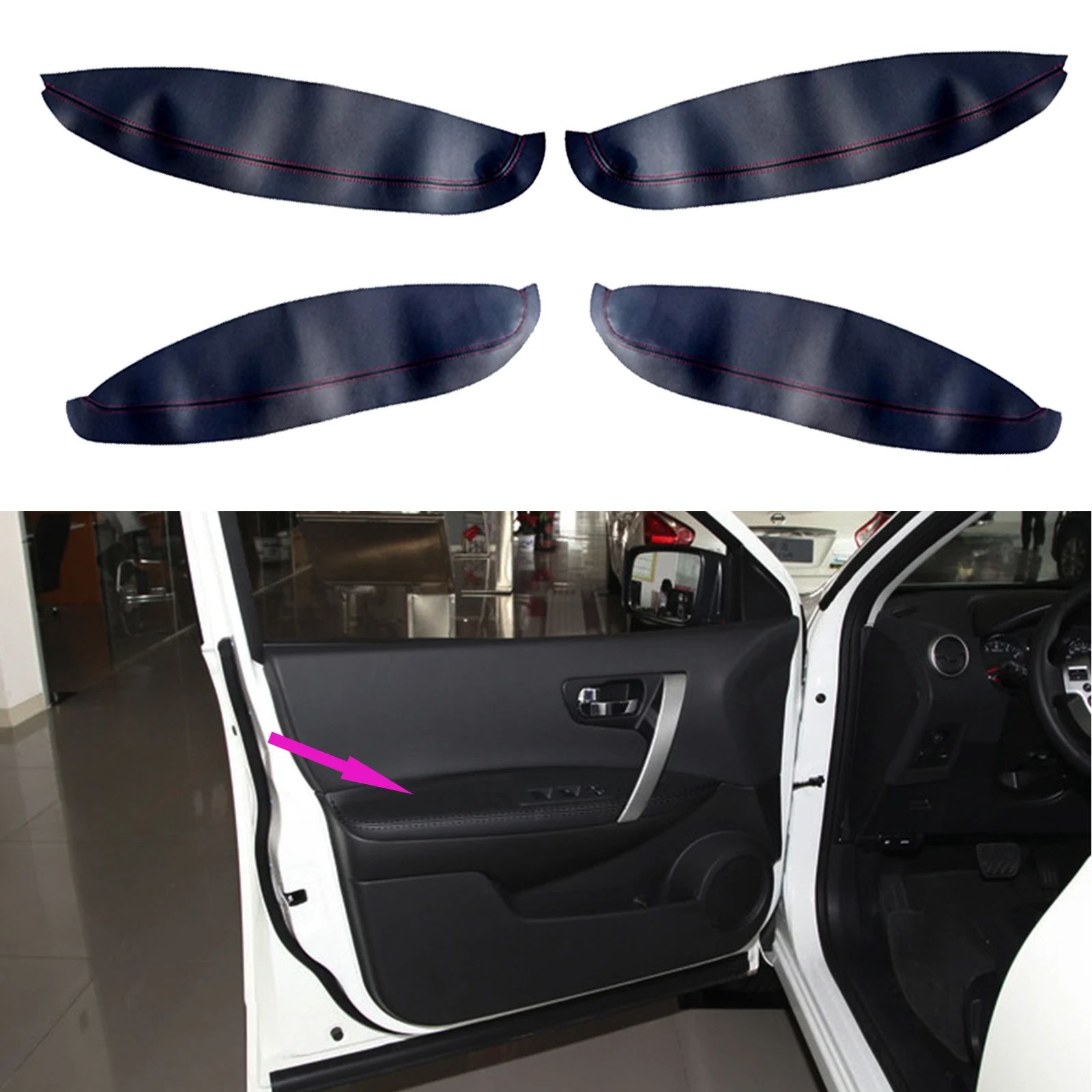 Perfect For Nissan Qashqai J10 2007 2008 2009 2010 2011 2012-2015 PU Leather Car Interior Door Armrest Panel Cover Sticker Trim