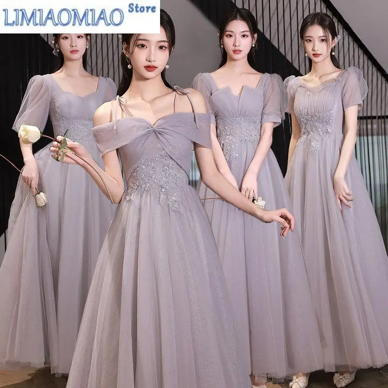 Gesticktes Brautjungfernkleid Spitze Lange Neue Sommer High-End-Temperament Leistung Abendkleid Weibliche Kleider Einfarbig