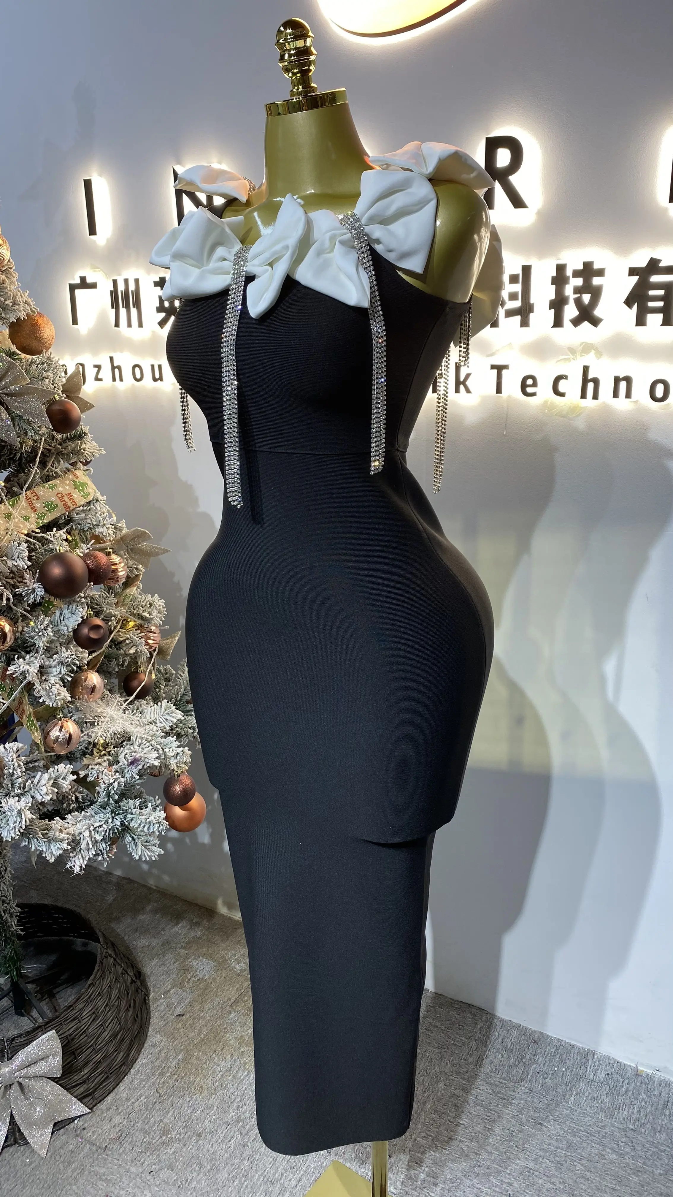 فستان بعقدة على شكل فيونكة، فستان سهرة أنيق بلون سادة للنساء، خياطة خلفية، 2025 ملابس نسائية-GZXX385 #5