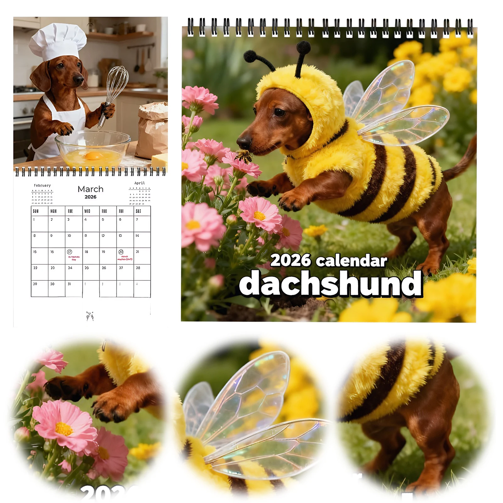 

2026 Dachshund Wall Calendar Jan 2026-Dec 2026 Giftable Dog Calendar with Cute Dachshund Photos for Family Home Office Supplies