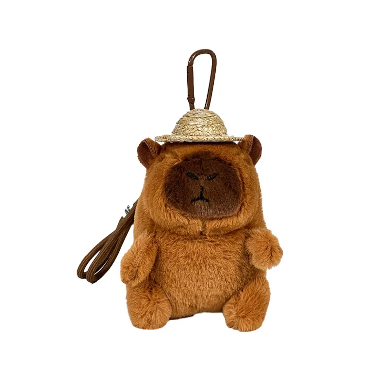 

Kawaii Capybara Plush Toy Keychain with Straw Hat Portable Cartoon Animal Pendant Bag Charm Soft Stuffed Decorative Accessory