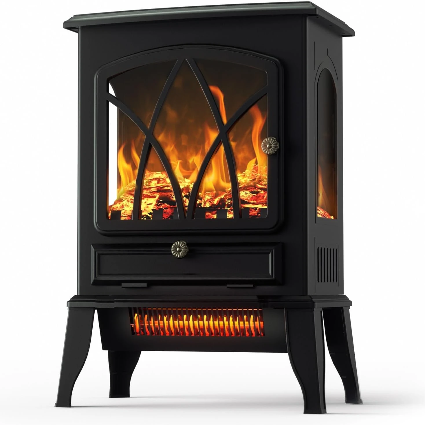 Electric Fireplace Stove 1500W/5100BTU Freestanding Space Heater with 3D Realistic Flame, Overheat Protection, Portable