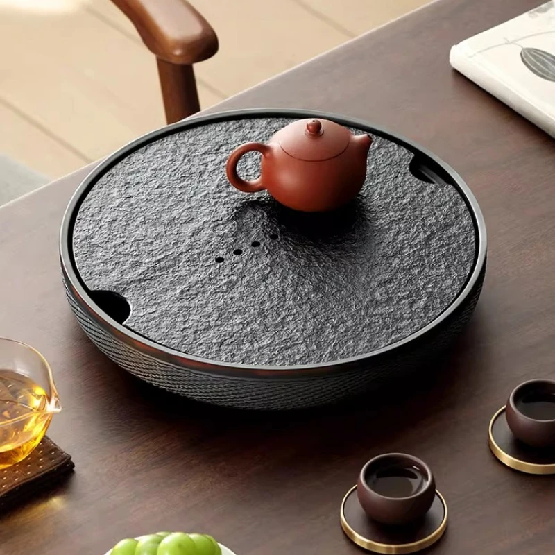

Natural Stone Tea Tray Modern Round Ceramic Kong Fu Small Tea Tray Home Shapes Serving holz tablett rechteckig Rectangular Tray