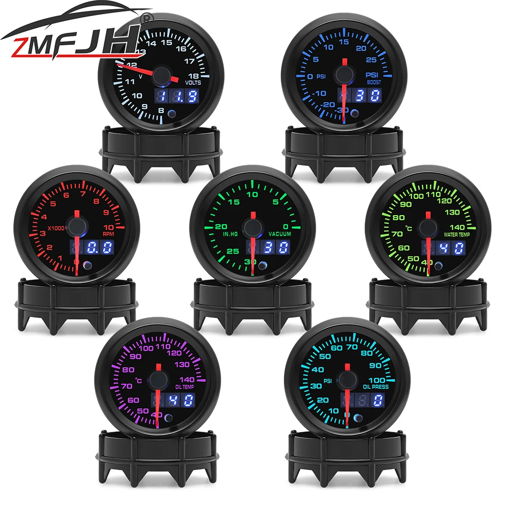 

2"52mm 7 Colors LED Boost Water Temp Oil temp Oil Pressure Volt RPM Tachometer Vacuum Car Gauge For 12V Car Auto Accessories