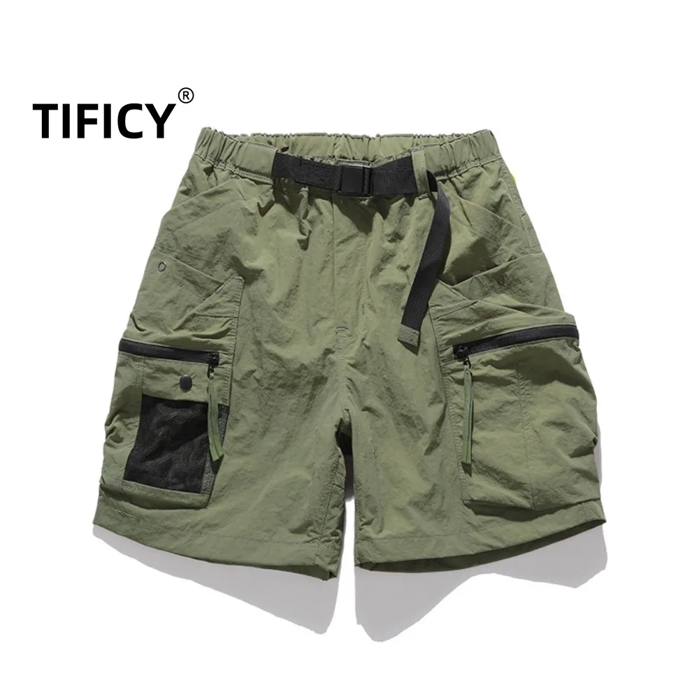 

TIFICY Japanese Outdoor Functional Multi Pocket Retro Workwear Shorts Men's Loose Straight Leg Casual Five Quarter Pants