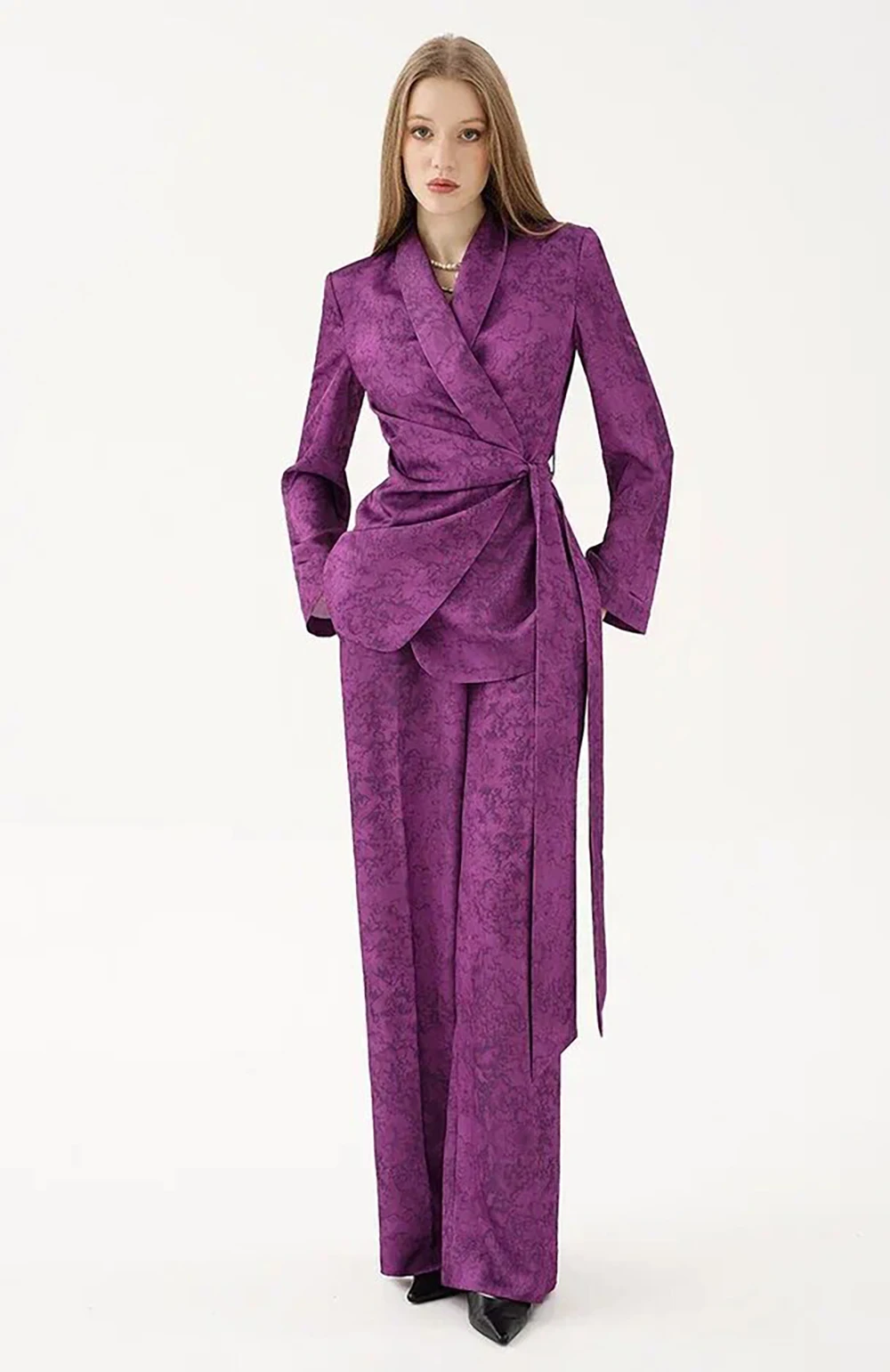 Women's Dresses Suit Gowns With Belt Elegant Peaked Lapel Jacket Coat And Pants For Female Satin 2 Pieces Suit Customized W222
