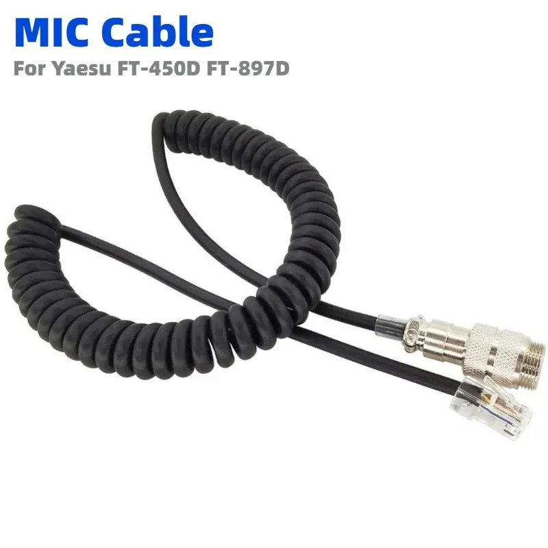 Yaesu 8 Pin to RJ45 Speaker Modular Microphone Adapter Cable Spring Spiral Aviation Connector Cable for FT450D/FT897D/FT991/FT8