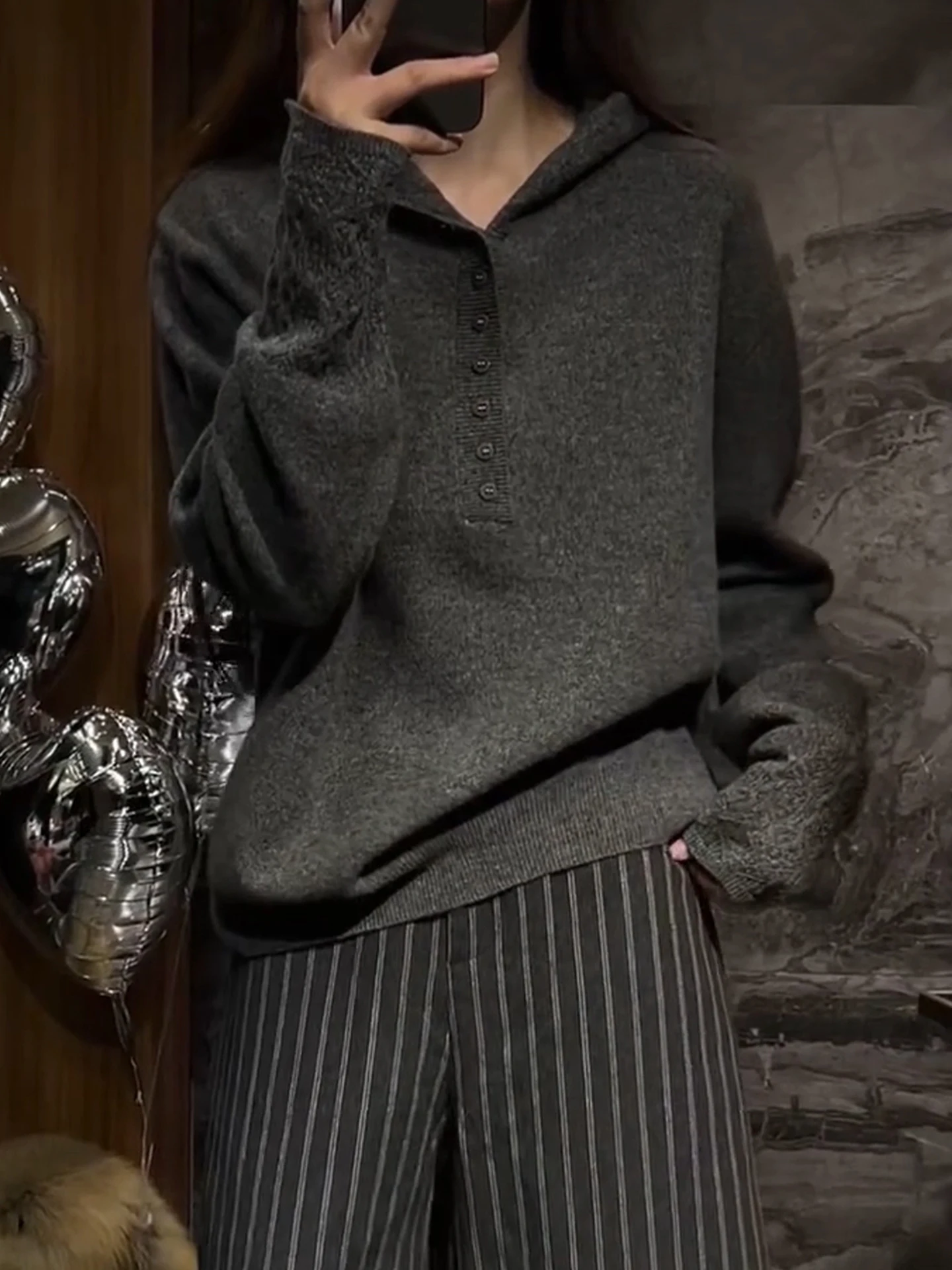 Maglieria coreana con cappuccio Lungo Sve Confortevole Semplice Autunno Inverno Top Head over High End Base irt Versatile Pendolarismo...