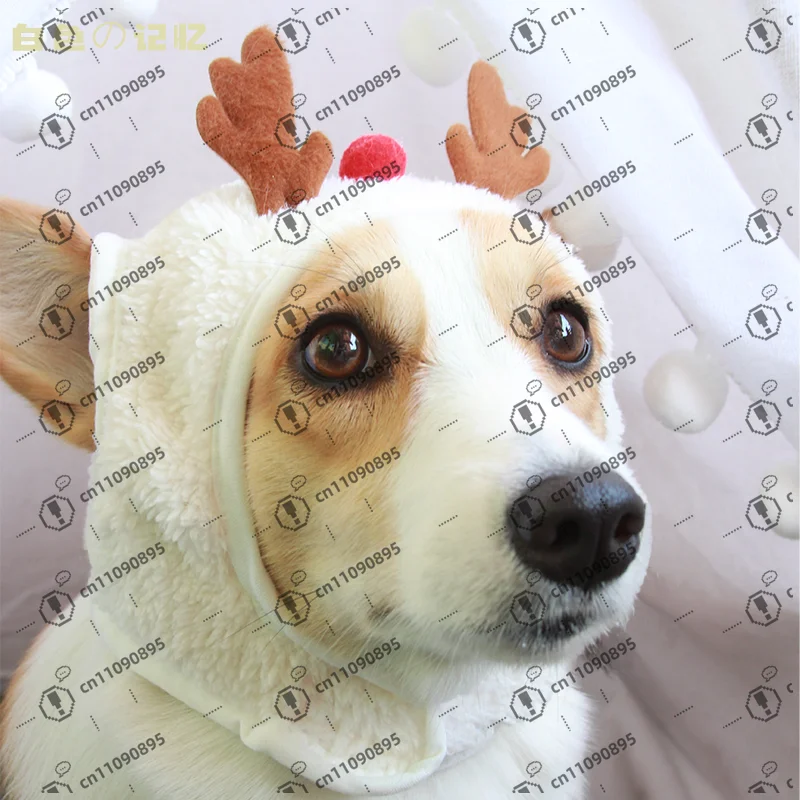 

Christmas Year of the Horse Pet Decorative Hat Autumn and Winter Scarf Dog Cat Hat Headgear Corgi Headgear Exposed Ears