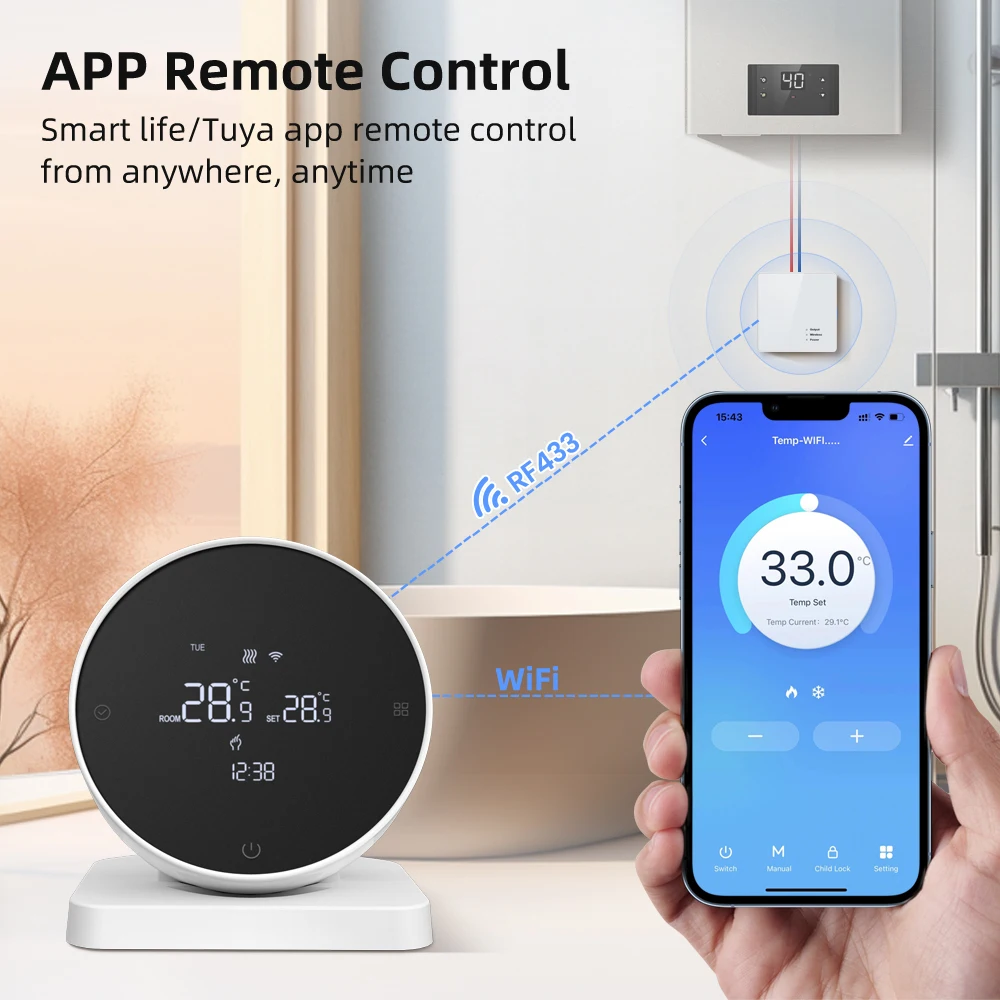 MIUCDA-Smart Wi-Fi Termostato, RF Receptor Sem Fio, Controlador de Temperatura de Água, Caldeira a Gás, Funciona com Alexa, Google Home, Tuya