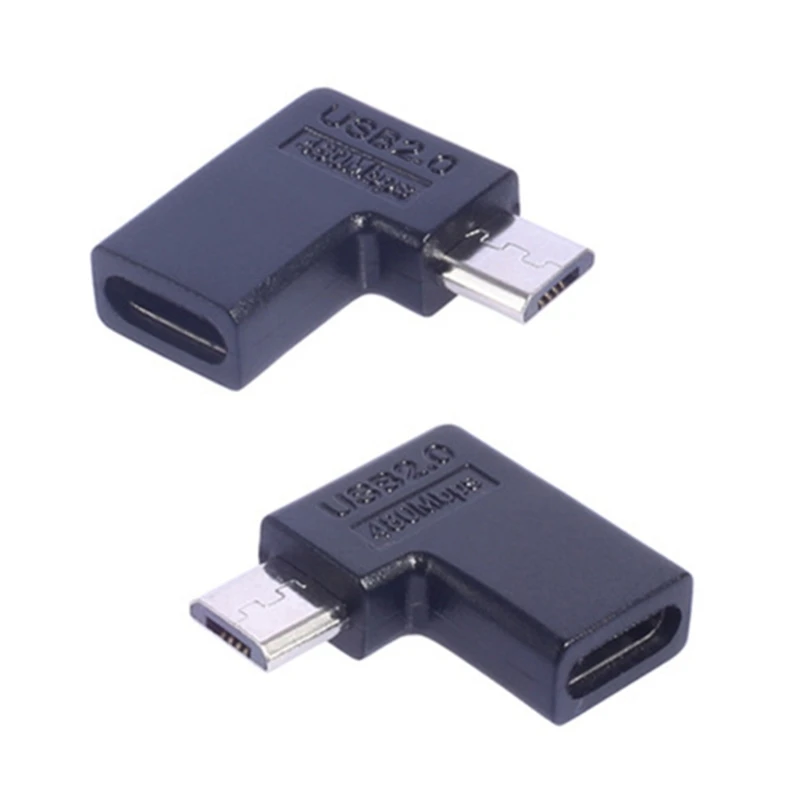 

90 Degree Angled Micro USB Charging Adapter MicroUSB to TypeC Converter for Various Device 480Mbps Data Transmission