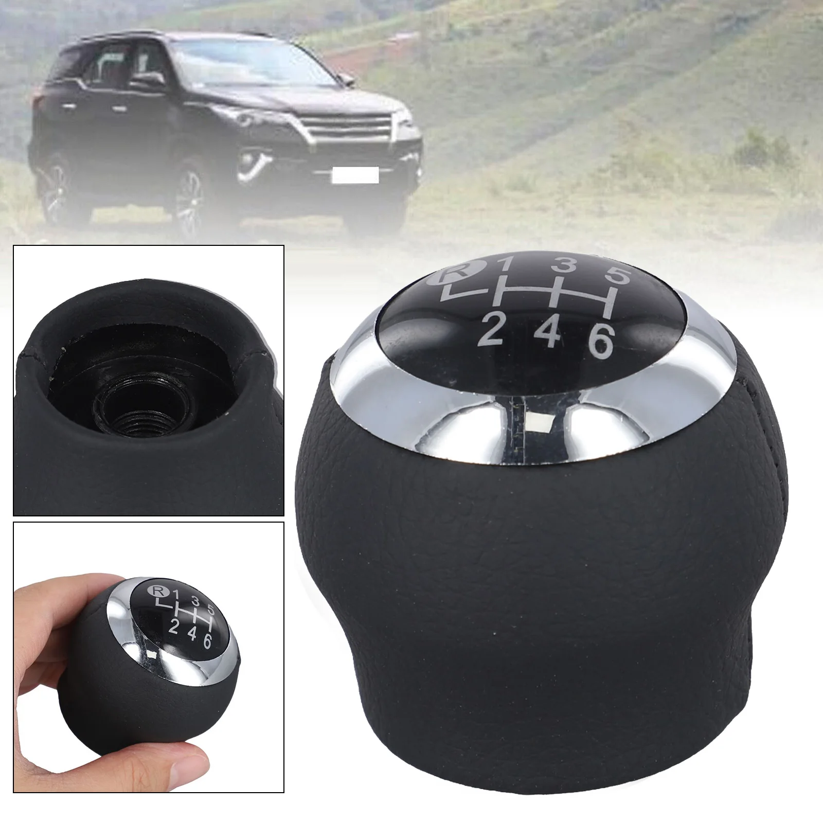 Auto Gear Shift Knob Car Gear Lever Knob Chrome-Plated Edge PU Leather And Plastic Stylish Design Clear Numbering