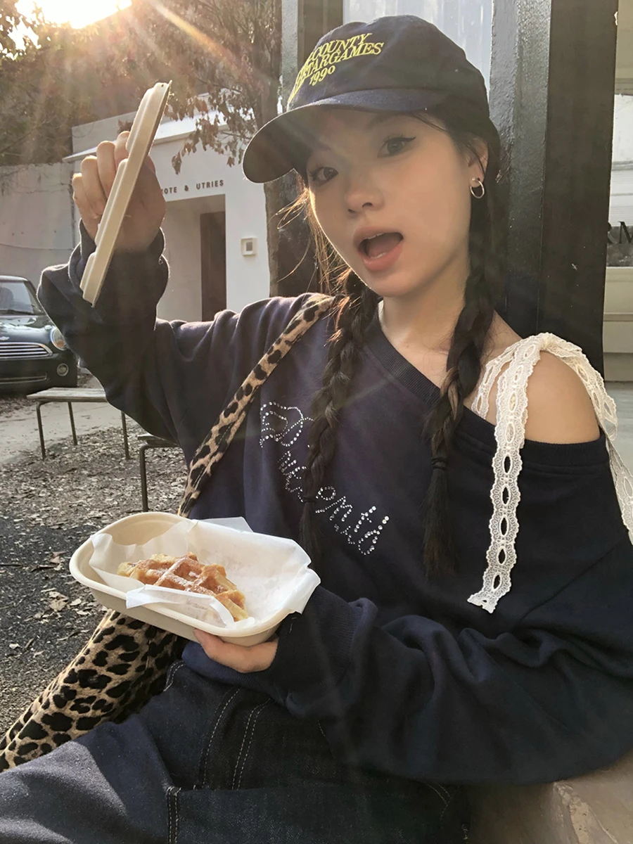 レッドセレブクローゼット肩出しパーカーレディース春秋新作ファッションアメリカンスタイル長袖アウター