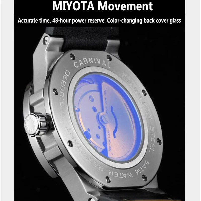 CARNIVAL Brand Mechanical Watch Luxury Sapphire Calendar Business MIYOTA Automatic Wristwatches 30m Waterproof for Men Reloj