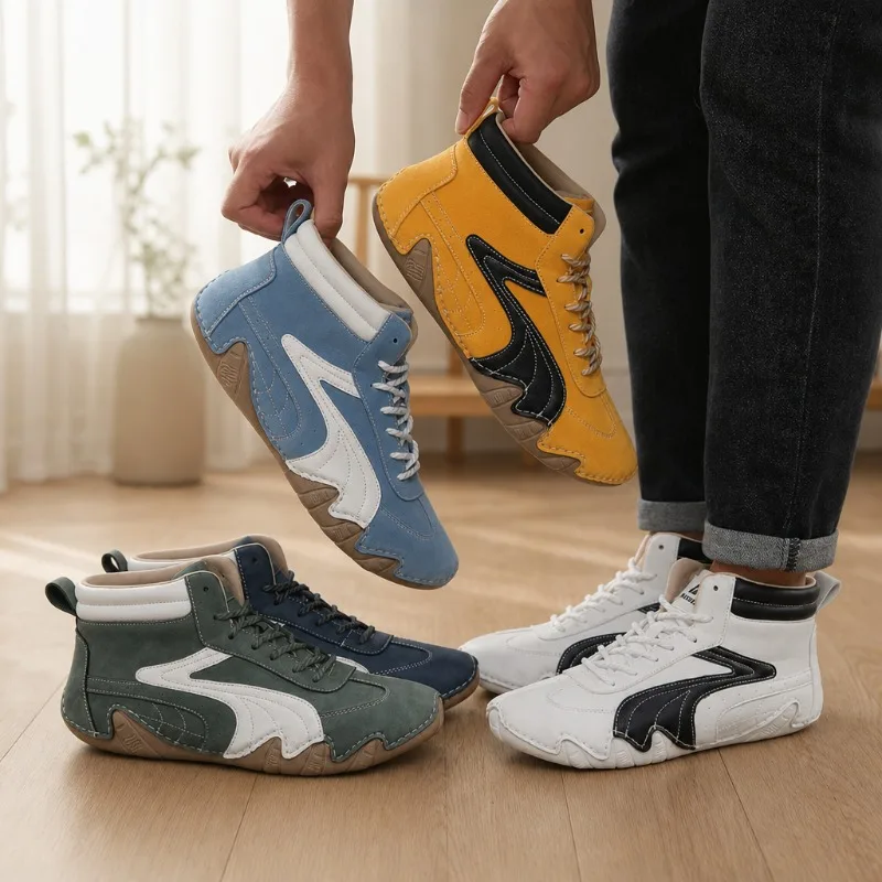 Handmade Leather Men Boots Autumn Design Sneakers Man Breathable Casual Leather Shoes Men Ankle Boots Outdoor Men Sports Shoes