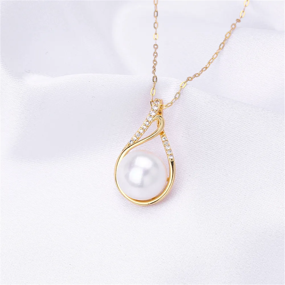 

Domestic 14k Gold Plated Color Retention Water Drop Hollow Inlaid Zircon Pearl Necklace Pendant DIY Accessories for Women