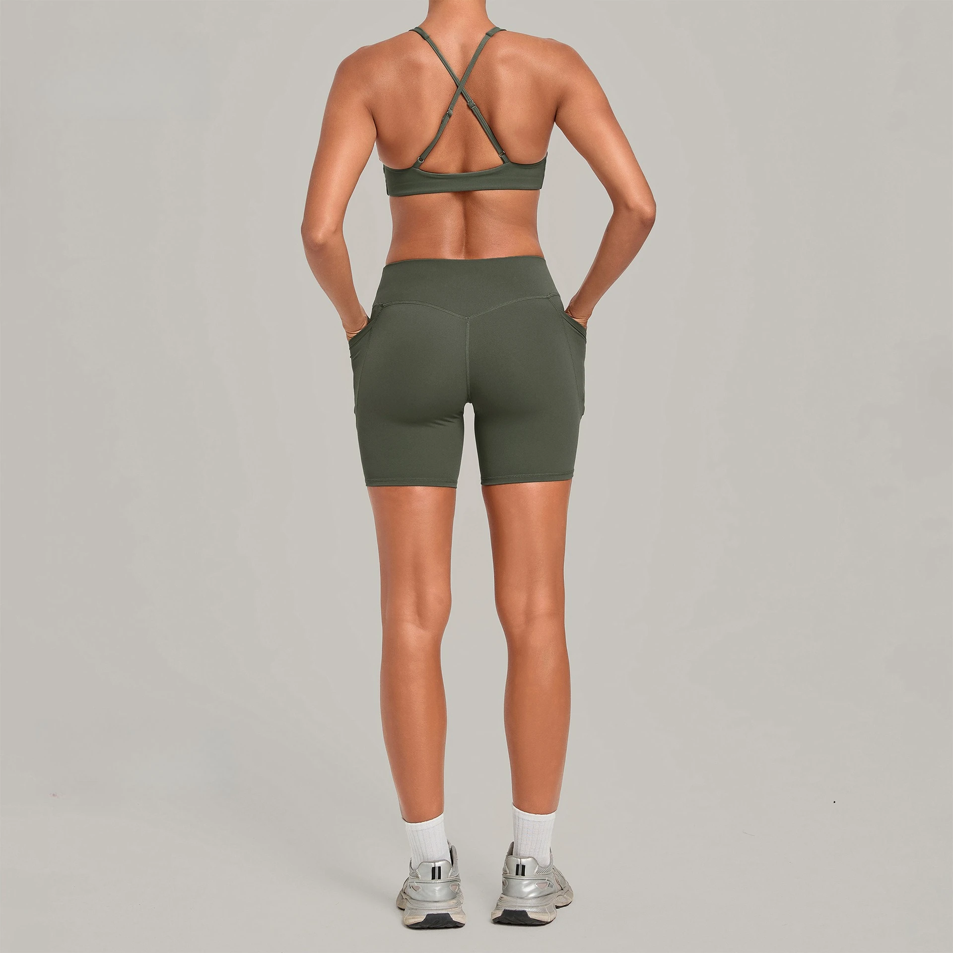 Adjustable Back Criss-cross Bra+High-waisted Butt-lifting Shorts Women Yoga Sets Gym Workout Outdoor Sports Running Fitness Suit