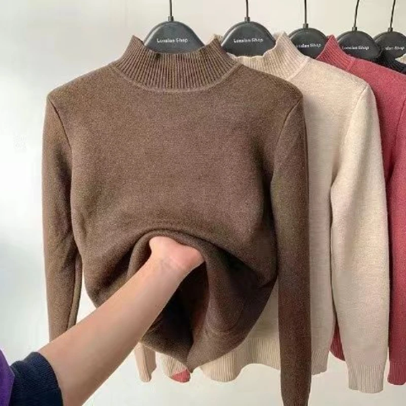 Suéter de cuello alto para mujer, Jersey de punto de manga larga, grueso, cálido, elegante, básico, informal, Tops, Otoño e Invierno