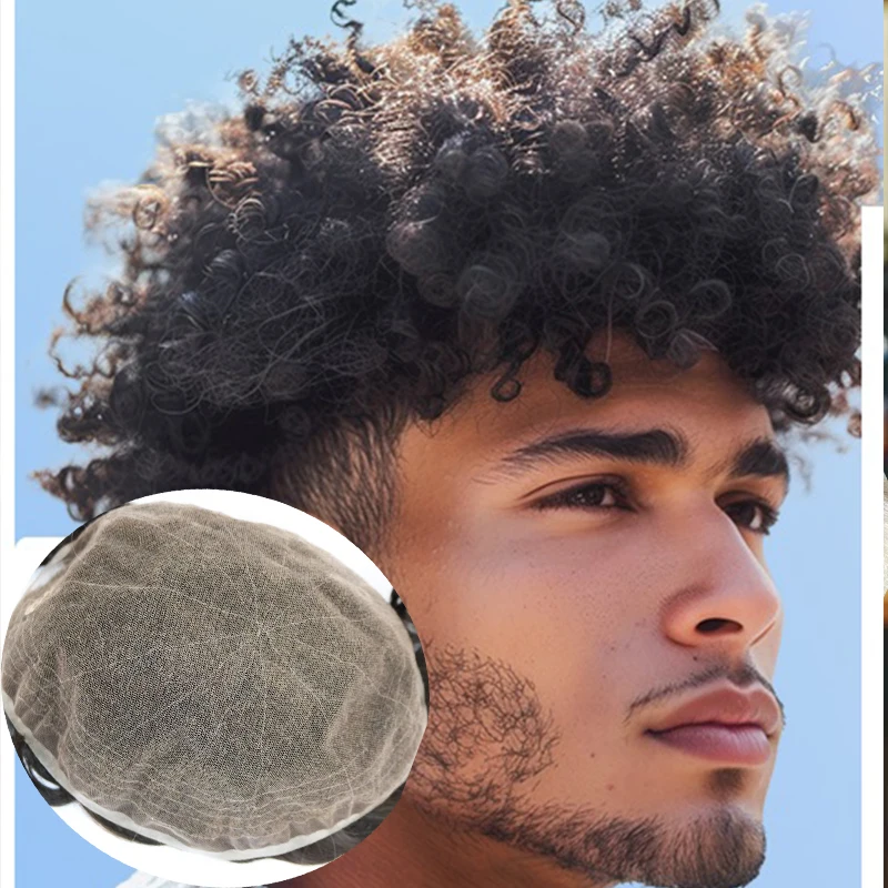 

Черный 8 мм 10 мм вьющиеся мужские афро парики дышащие полностью швейцарские кружева 100% человеческие волосы коричневые отбеленные узлы натуральные волосы патч парики