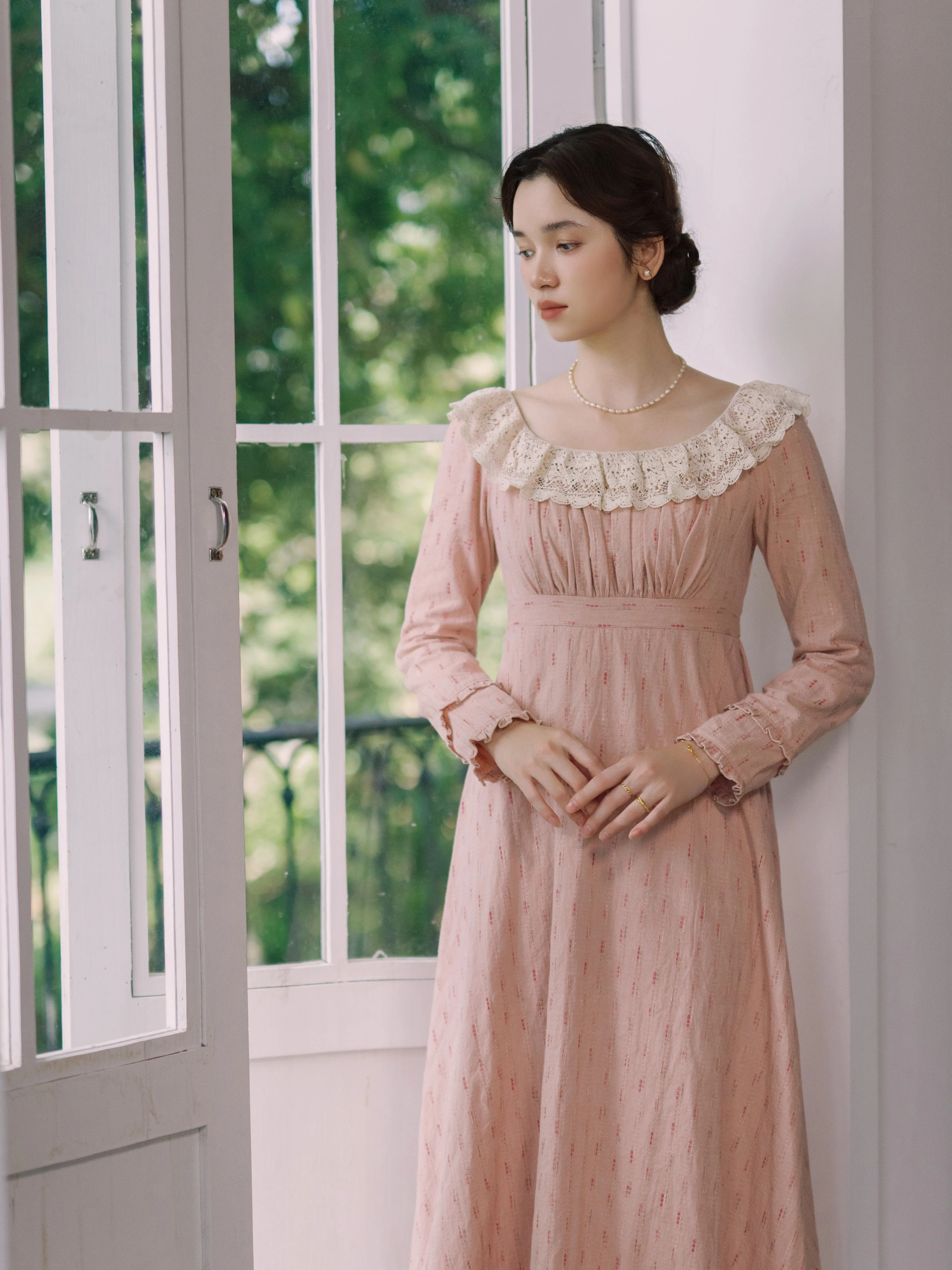 TIYIHAILEY Spring Au Women 100% Cotton Dress Full Sleeve Long Maxi Ladies S-XL Vintage High Waist 2025 New O Neck Lace Patchwork