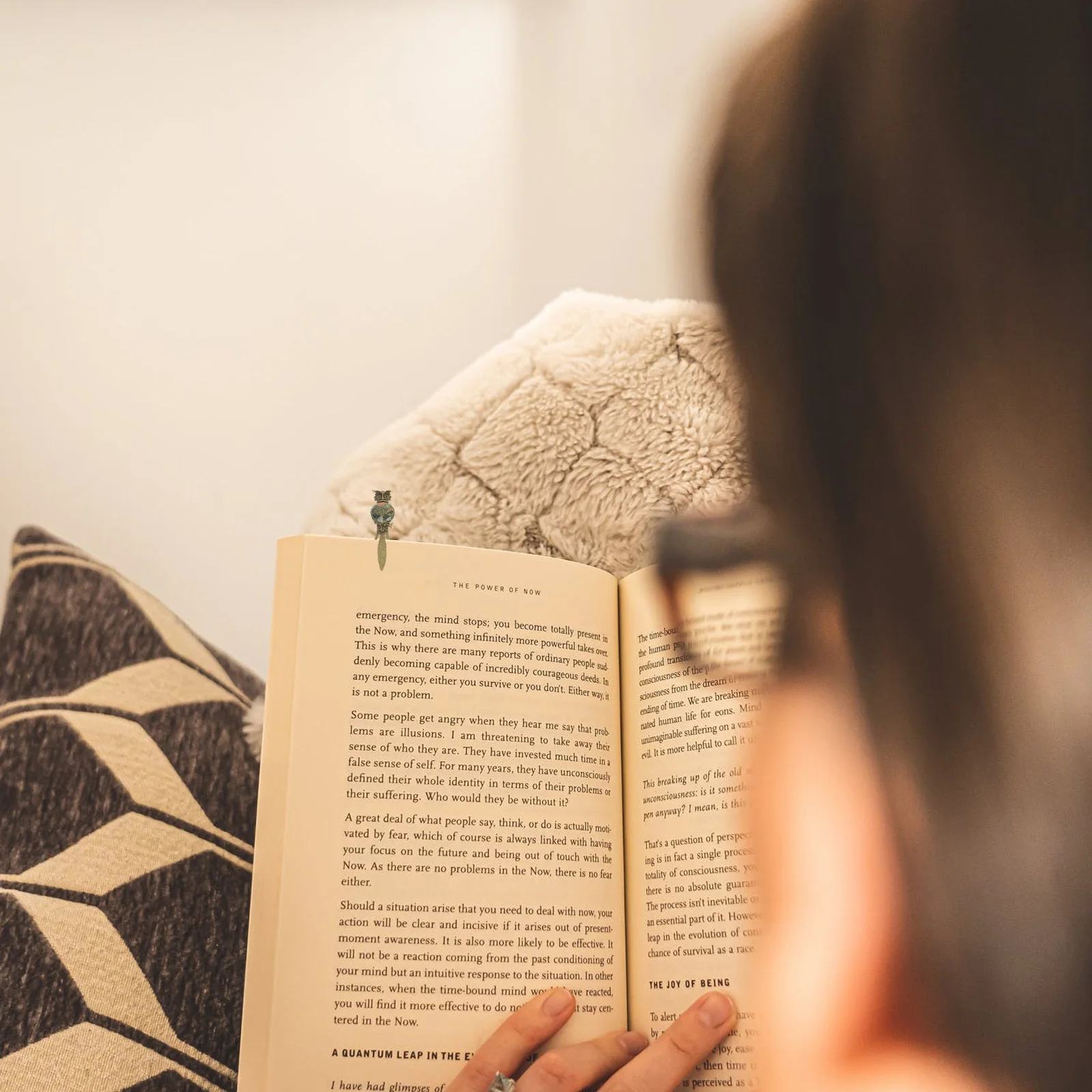 

Zinc Alloy Bookmark Vintage Books Decor Page Marker Metal Green Student Supply Owl Shaped Natural Stone Reading