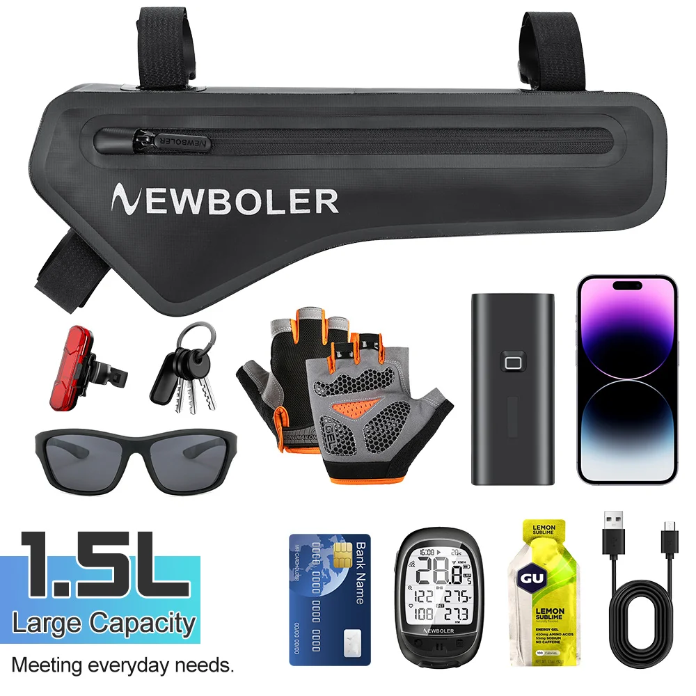 NEWBOLER Bicycle Triangle Bag Bike Frame Front Tube Bag Waterproof Cycling Bag Battery Pannier Packing Pouch Accessories