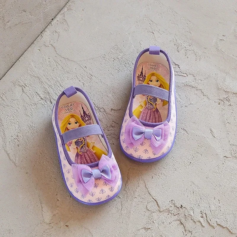 Disney Spring and autumn girl princess bow cartoon canvas shoes kindergarten frozen mickey single casual shoes