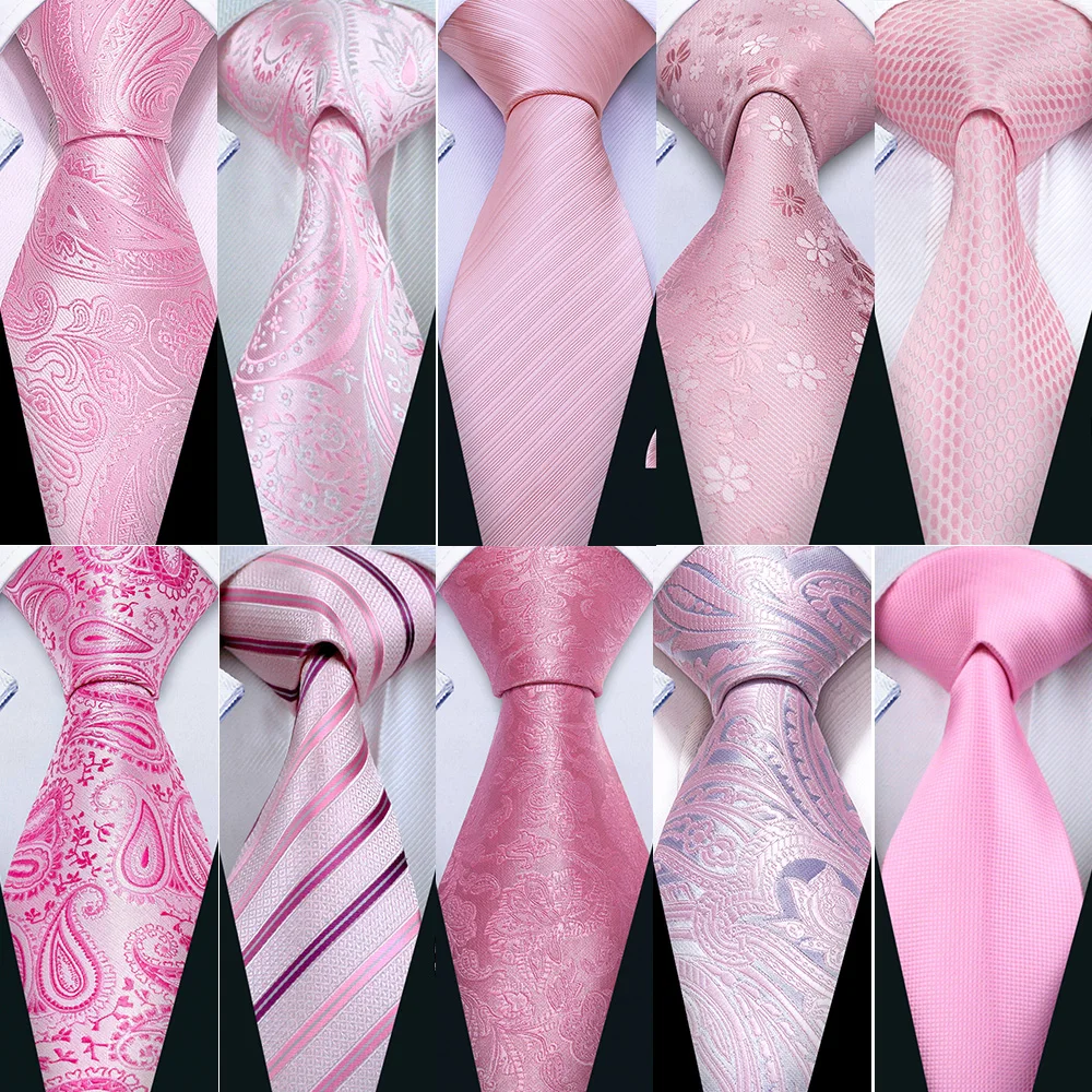 Classic Peach Pink Ties For Men Exquisite Paisley Necktie Handkerchief Cufflink Set Groom Gift Business Designer Barry.Wang 6012