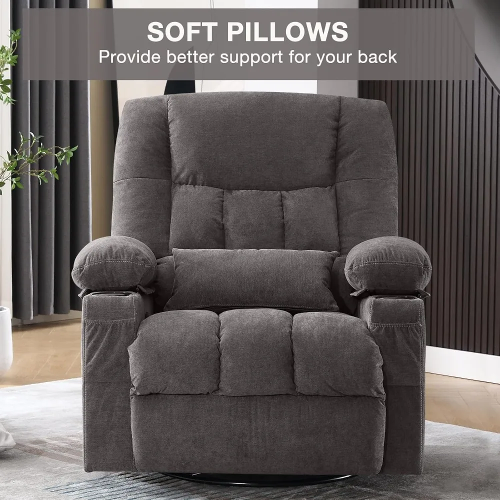 Oversize Swivel Rocker Recliner Chair with Vibration, Heat, Rocking Function,Side Pocket,2 Cup Holders, USB Port for Living Room