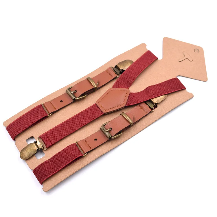 Adult suspenders 3clip fashion Y-shaped casual braces 2.0 leather patchwork retro small fresh party performance costume