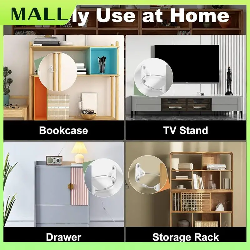 MALL 10 Pcs Furniture Anchors Baby Proofing, Anti-Tip Metal Children's Furniture Straps, For Cabinet Wardrobe Drawers Dresser Du
