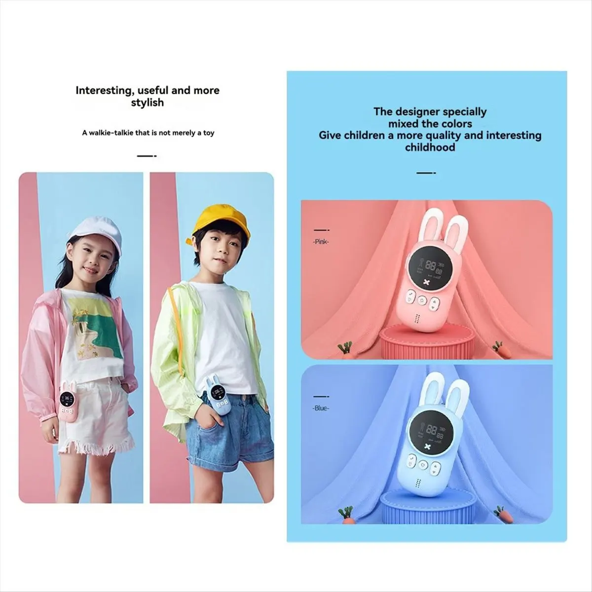 A40I Conjunto de walkie talkie infantil de desenho animado, interfone de rádio UHF, alcance de 3 km, mini chamada telefônica, design, presente para meninos e meninas