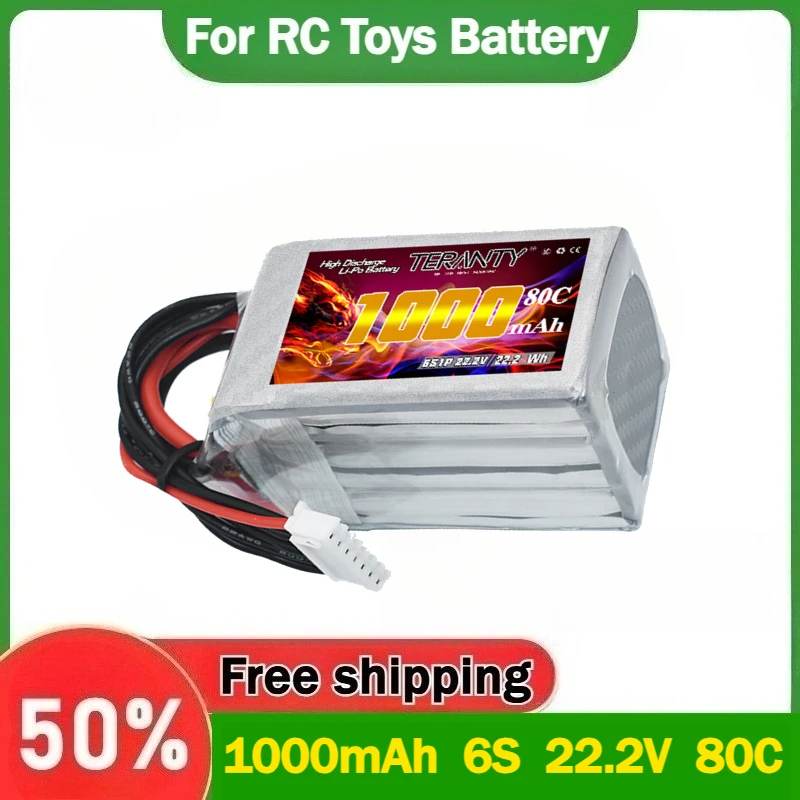 

Rechargeable 1000mAh 6S 22.2V 80C Drone Battery for FPV Drone Model LiPo Battery for RC Toy Cars Replacement Batteries