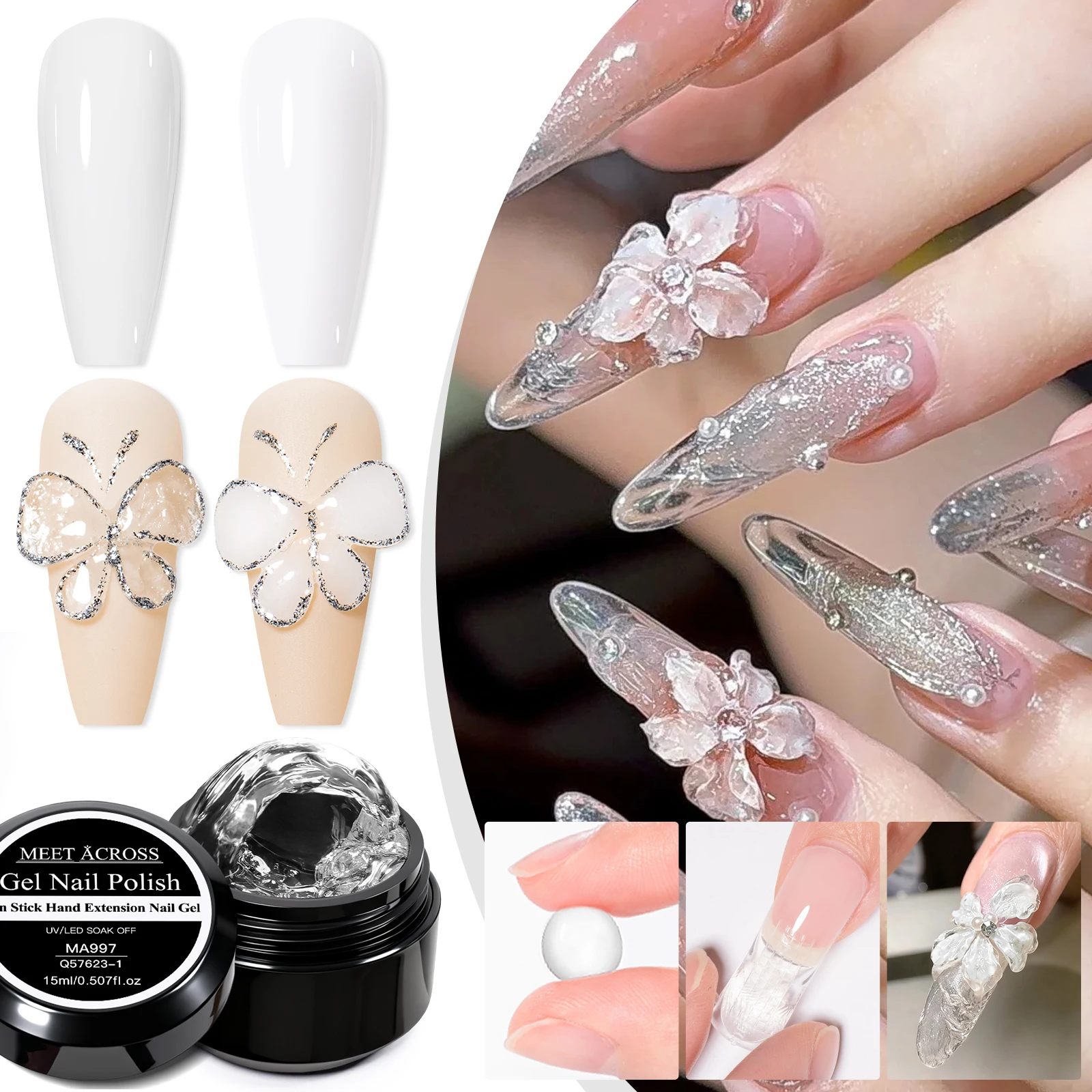 7 قطعة واضح الأبيض غير عصا اليد تمديد جيل للأظافر عدة قاعدة معطف فوقي TPO هيما الحرة الأشعة فوق البنفسجية LED مستلزمات الأظافر لنحت زهرة