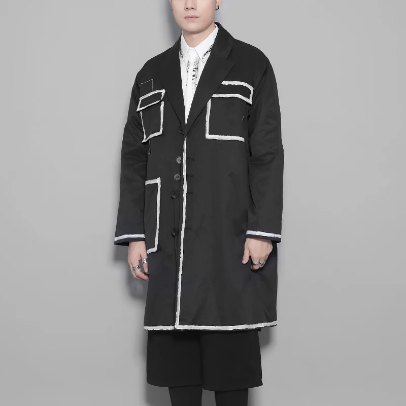 

Мужской модный плащ с уникальным дизайном, черный, белый цвет, блокирующий декор, карман, повседневная свободная повседневная модная верхняя одежда с длинными рукавами