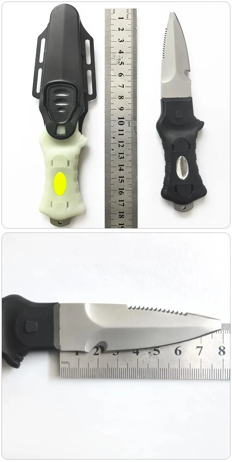 Glow in Dark Diving Rescue Knife Titanium Coated with Integrated Rope Cutter for Emergency Use