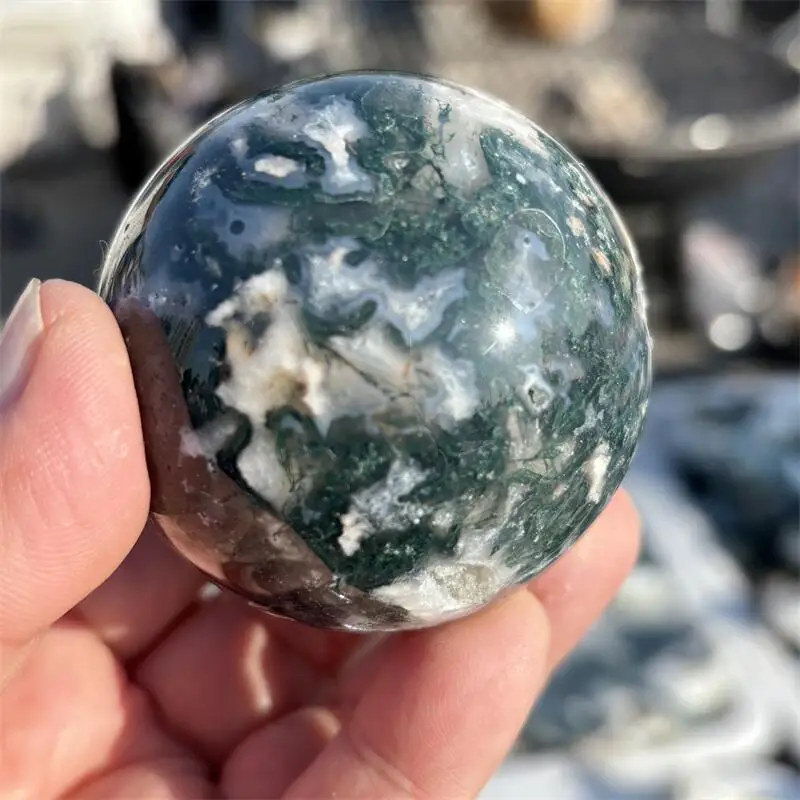 Natural Moss Agate Sphere Carving Healing Crystal Reiki Quartz Home Room Decoration Gift 1PCS