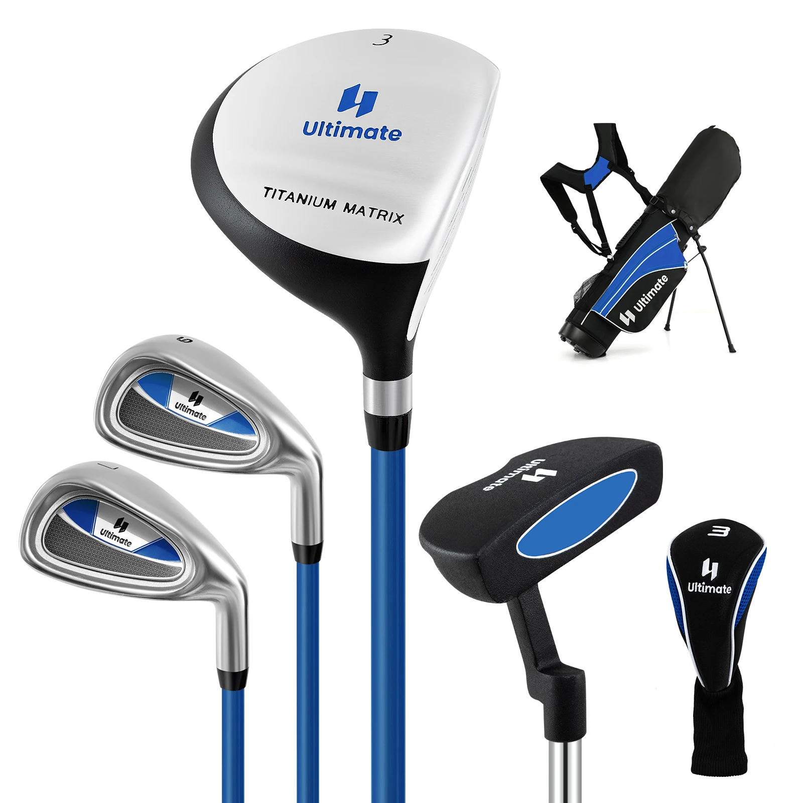 5-teiliges Kinder-Golfschläger-Set mit Fairway-Holz, Eisen 7, 9 und Putter, Golf-Set für Kinder von 8–10 Jahren