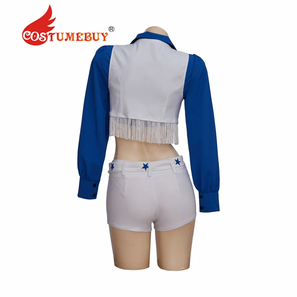 Women's Cheerleader Costume High School Girl Cheerleading Uniform Halloween Costume Blue Sexy Star Team Cheer Two Piece Set