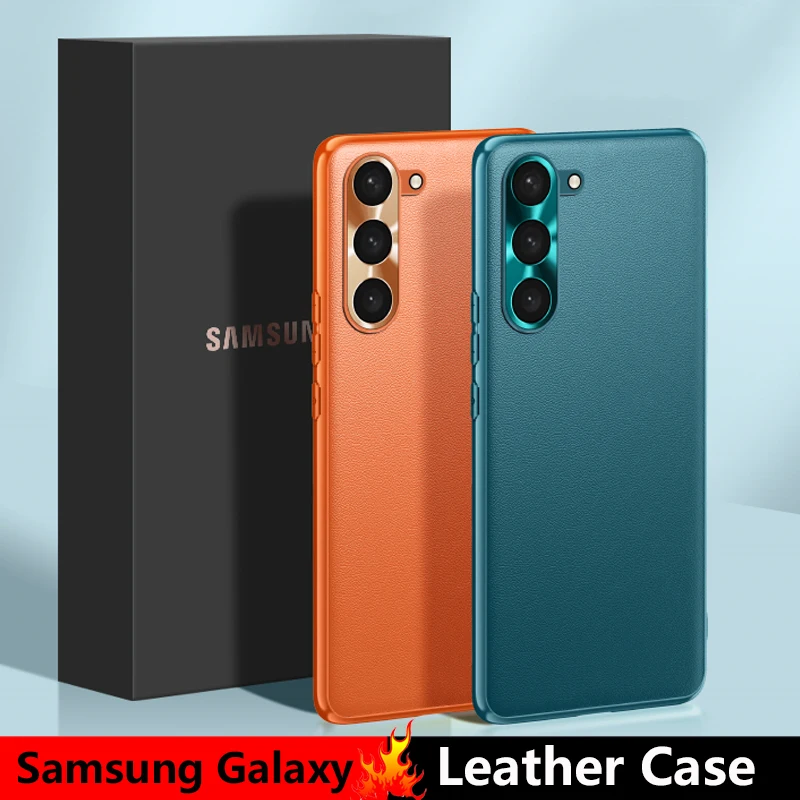 

Luxury Leather Case Fro Samsung S23 Ultra Plus 5G Ultrathin Shockproof Metal Lens Protection Cover For Galaxy S23 Ultra Case