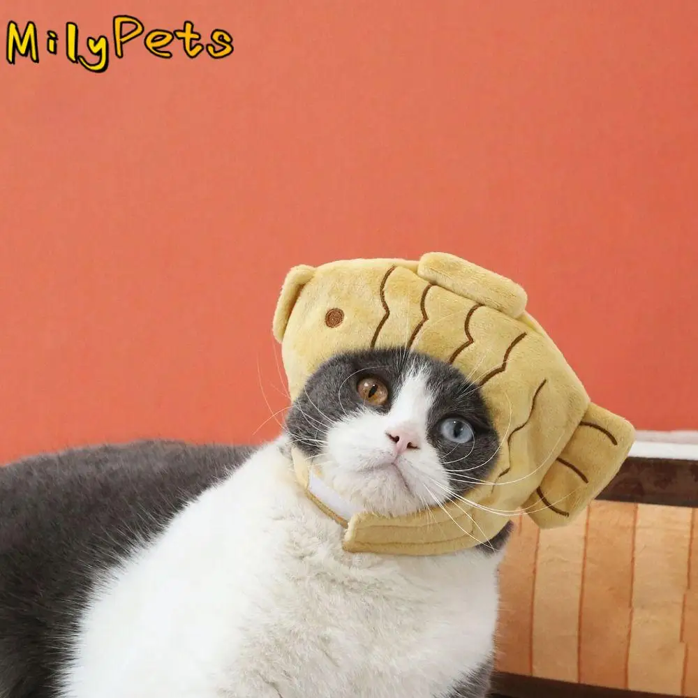 Cat Headwear Japanese Style Taiyaki Head Cover Cartoon Soft Snapper Pet Hat Comfortable Sushi Dog Cap Christmas