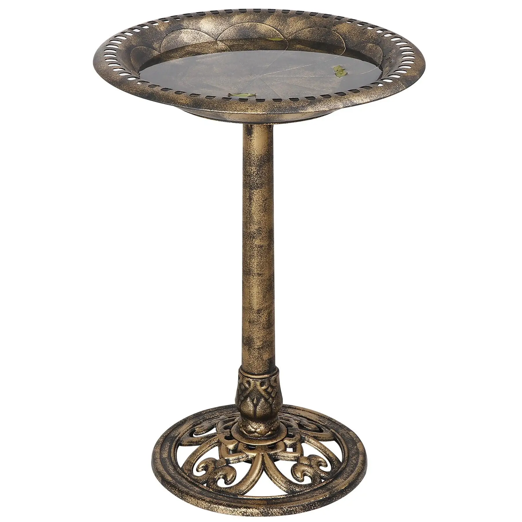 28 Inch Tall Antique Brass Pedestal Bird Bath Freestanding Vintage Outdoor Birdbath Water Bowl Portable Wild Bird Feeder for Garden Backyard Lawn Patio Decor Yard Art Landscape Accessories