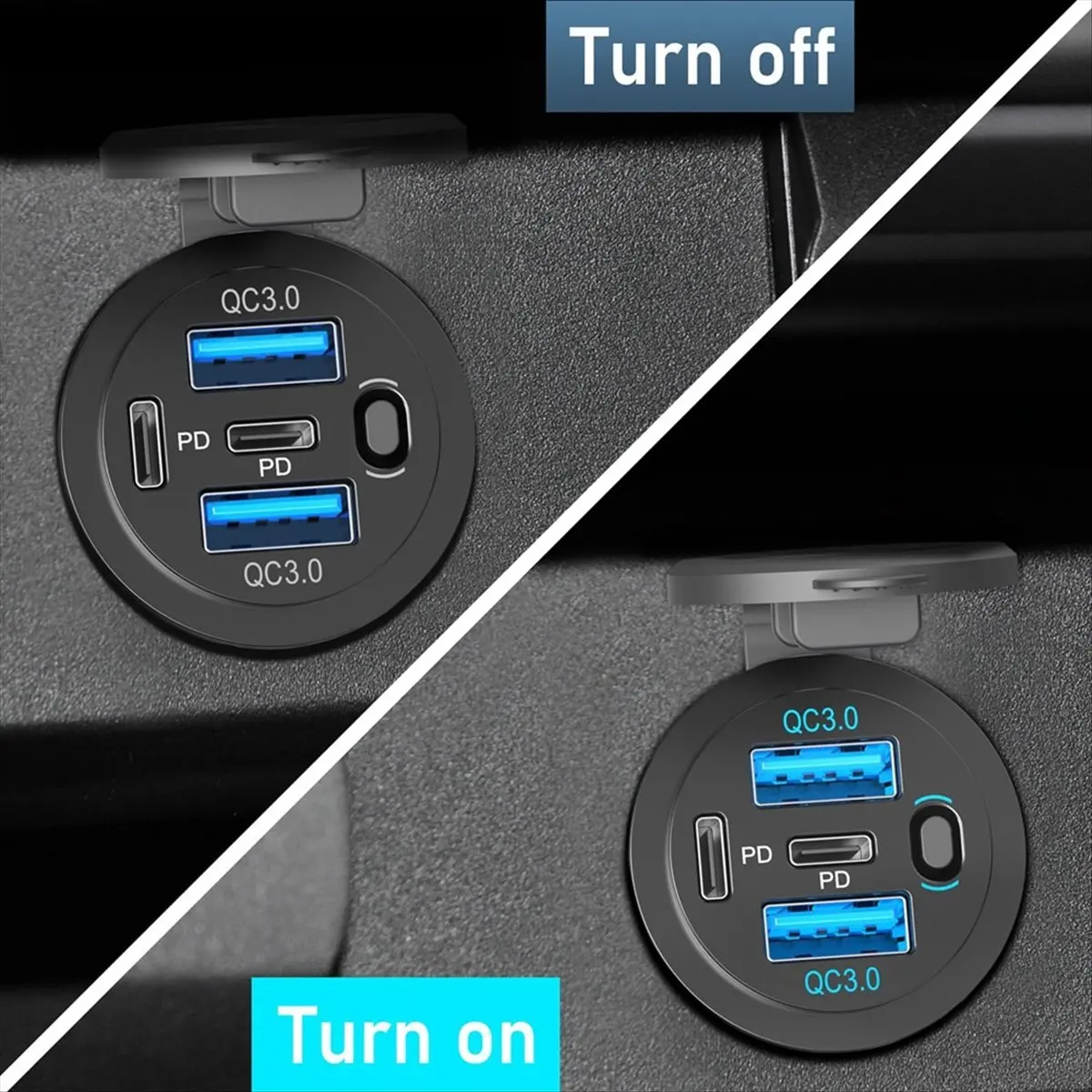 【Charger】 USB C PD Socket 12V Car Charger - Waterproof Installation Box with Switch Panel for Motorhome,Truck,Motorcycle,Boat