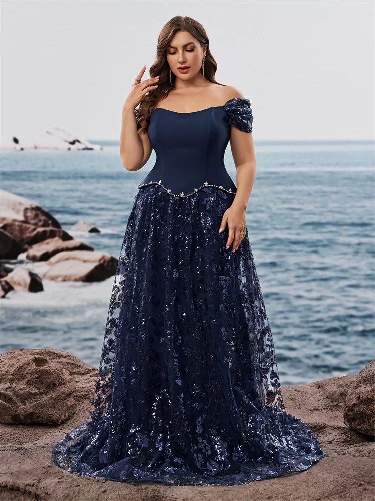Plus Size Elegant Sequin Strapless Splicing Formal Evening Dresss Long Women Mermaid Prom Luxury Wedding Party Gowns