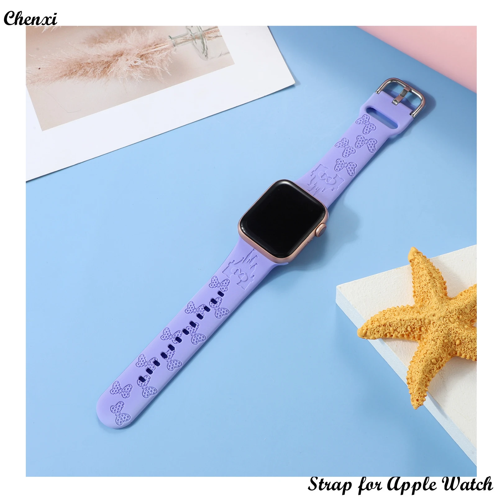 Engraved castle  Strap for Apple Watch Band girl silicone cartoon solo loop 44mm 40 45mm 41 38mm 42 49mm  Iwatch9 8 7 6 5 4wrist