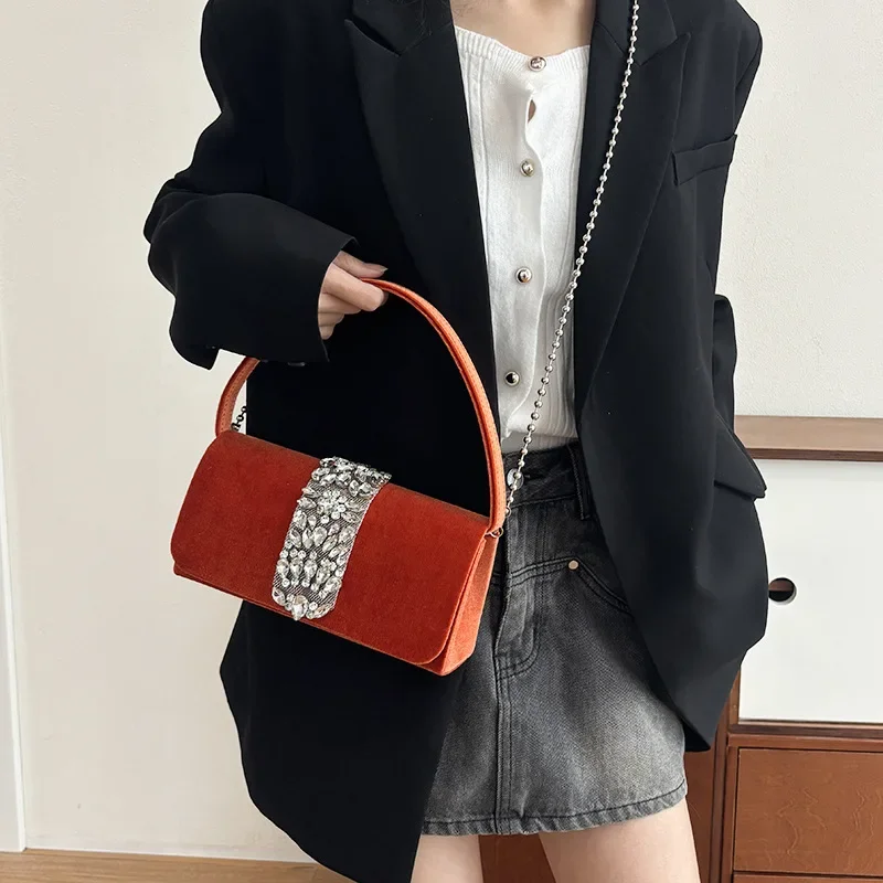 Fashion Shining Diamond Plush Bag for Women Fashion Designer Luxury 2024 Texture Shoulder Crossbody Chain Small Square BagS
