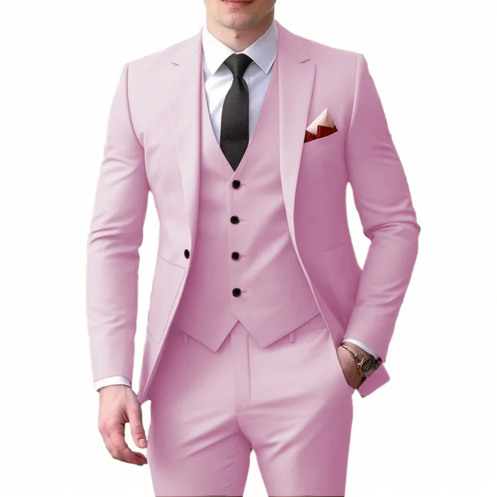 

Men's tuxedo jacket suit with notched lapel vest and pants fitted 3-piece jacket suitable for dinners dancing weddings,
