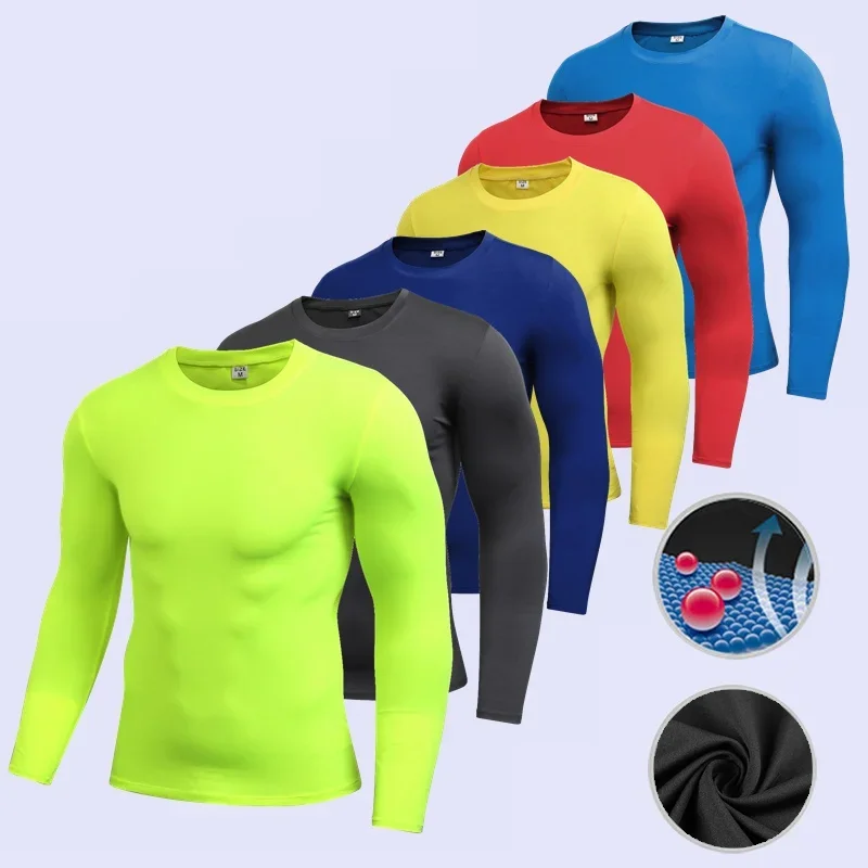 Mens Compression Running T-Shirt Fitness Tight Long Sleeve Sport Tshirt Training Jogging Shirts Gym Sportswear Quick Dry Clothes