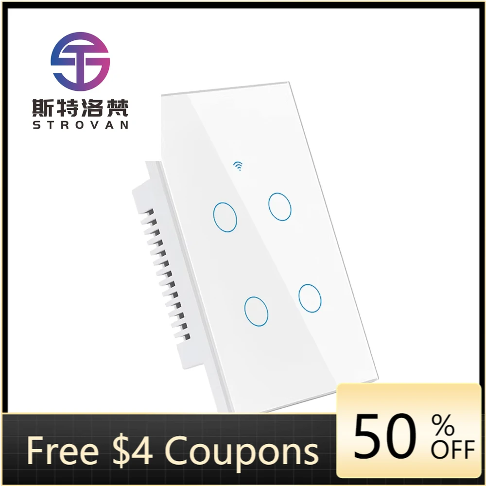 STLF Us Standard 4gang Led Sensor Light Voice Control Touch Wifi Tuya Smart Home Switch